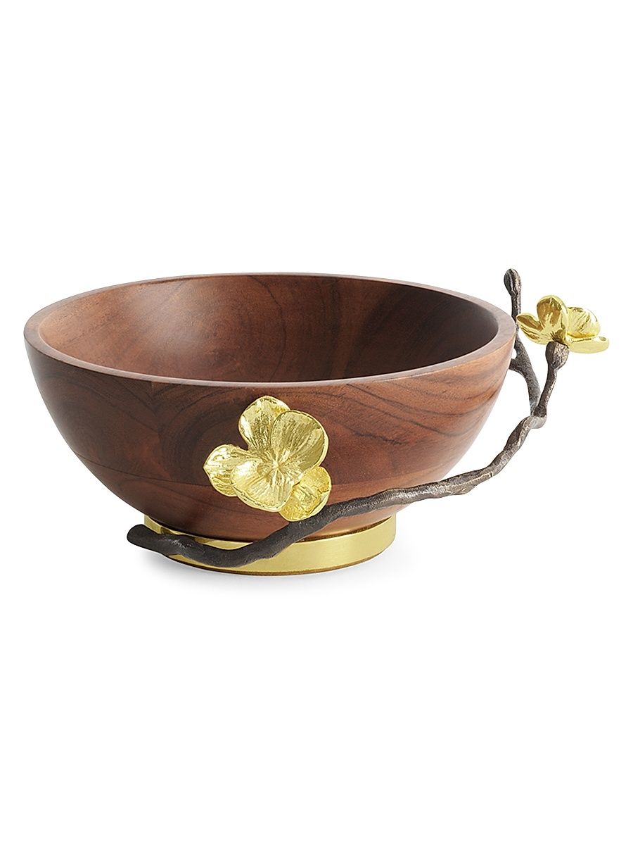 Small Gold Orchid Wood Bowl - Brown