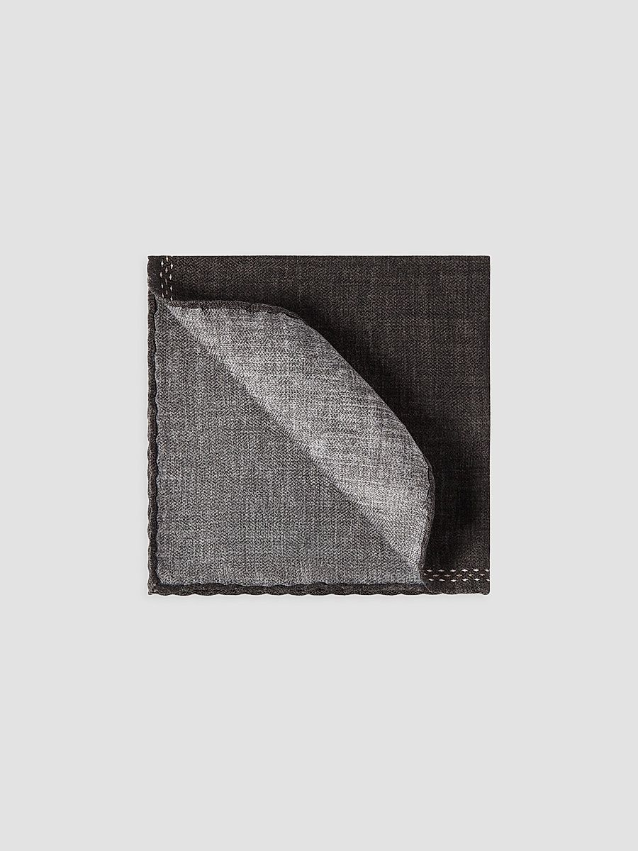 Men's Silk Pocket Square with Printed Logo - Dark Grey