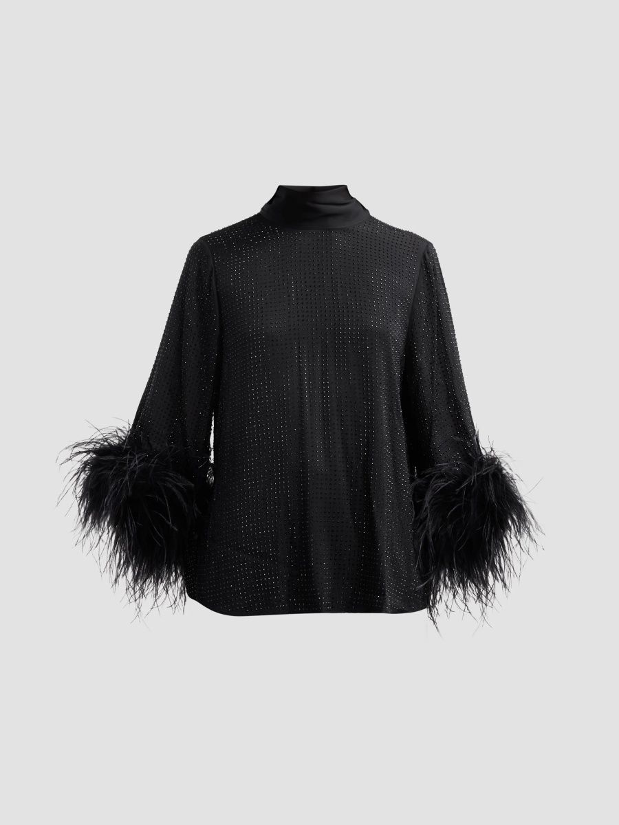 Ungaro Women's Claire Feather-Trim Embellished Blouse - Black - Size XS