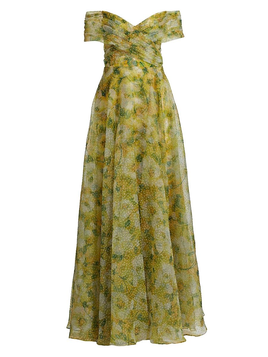 Women's Ryan Floral Off-The-Shoulder A-Line Gown - Blossom Glow - Size 8