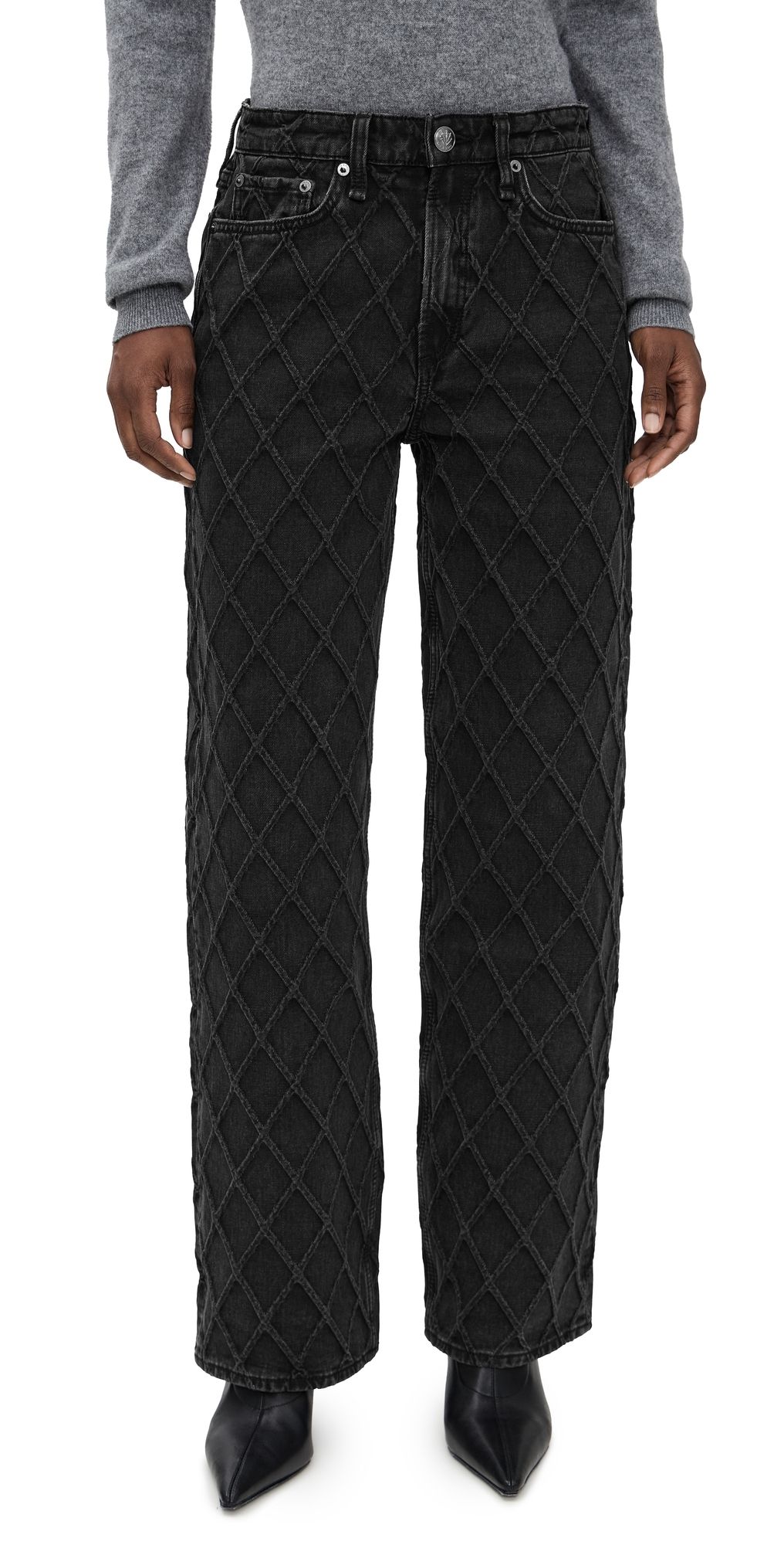 rag & bone Logan Mid Rise Wide Leg Jeans Qwblk 30