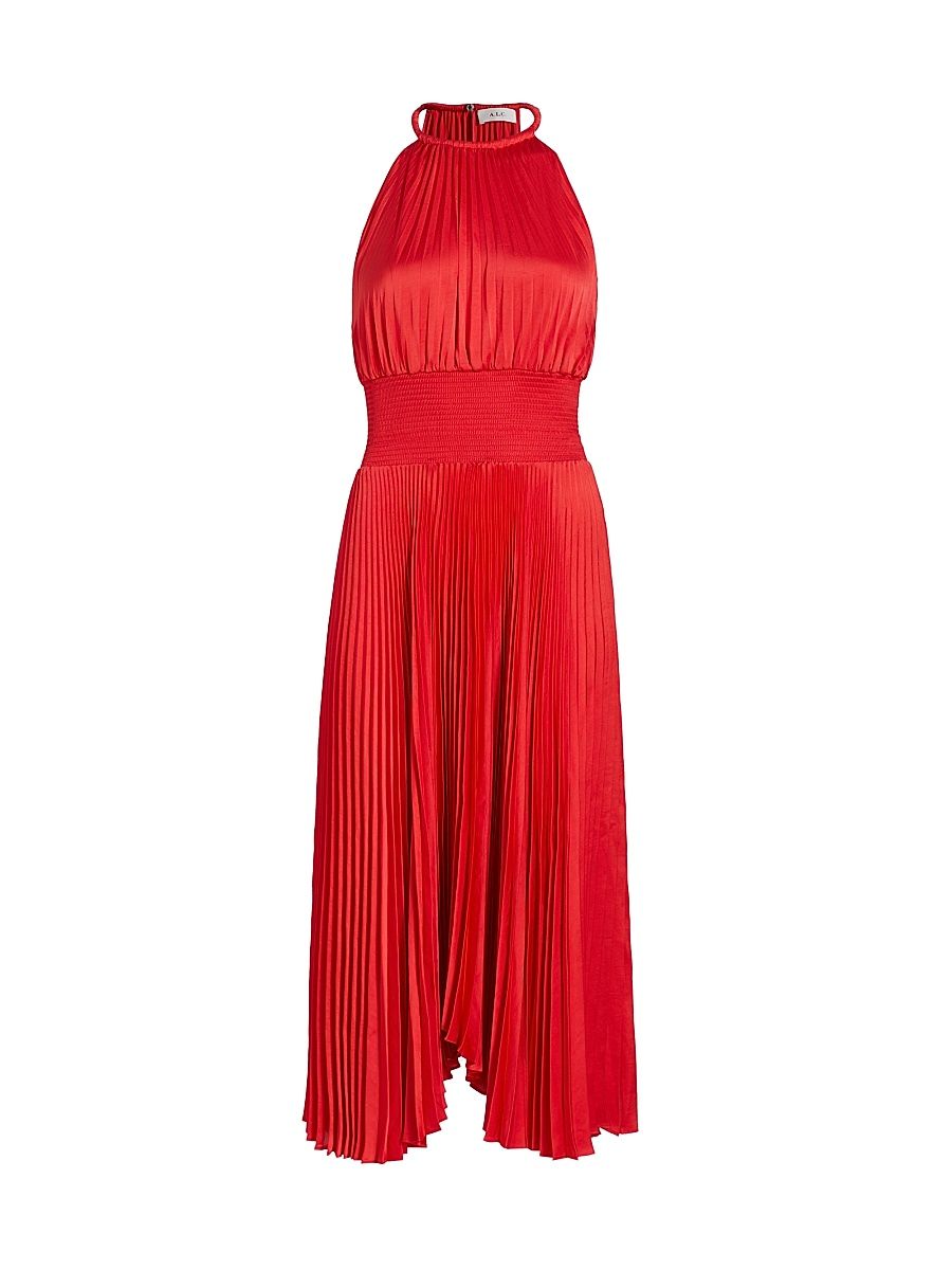 Women's Renzo II Asymmetric Pleated Midi-Dress - Red - Size 6