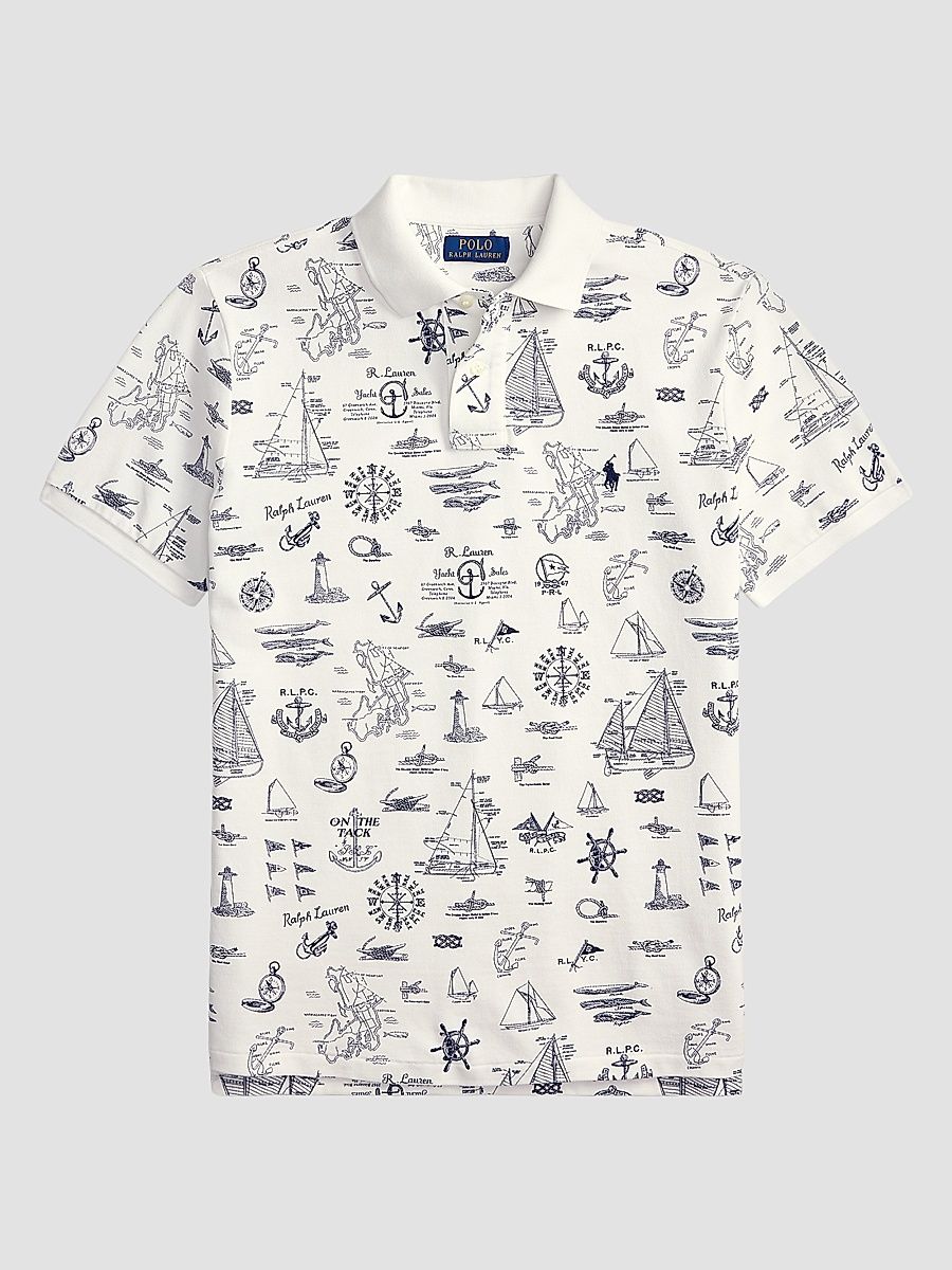 Men's Custom-Slim-Fit Nautical Mesh Polo Shirt - Seaward Bound White - Size Large