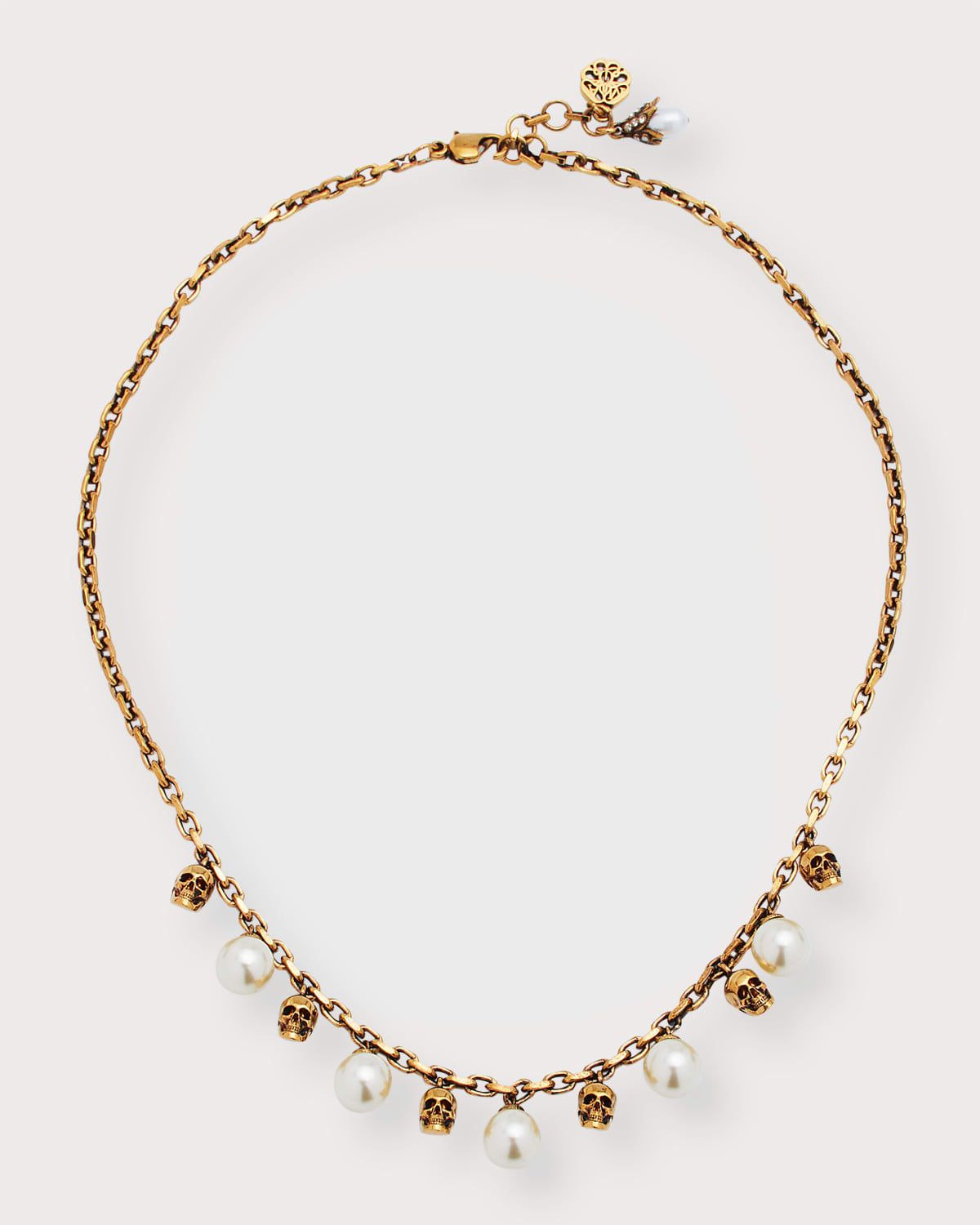 Short Skull and Pearly Charm Necklace