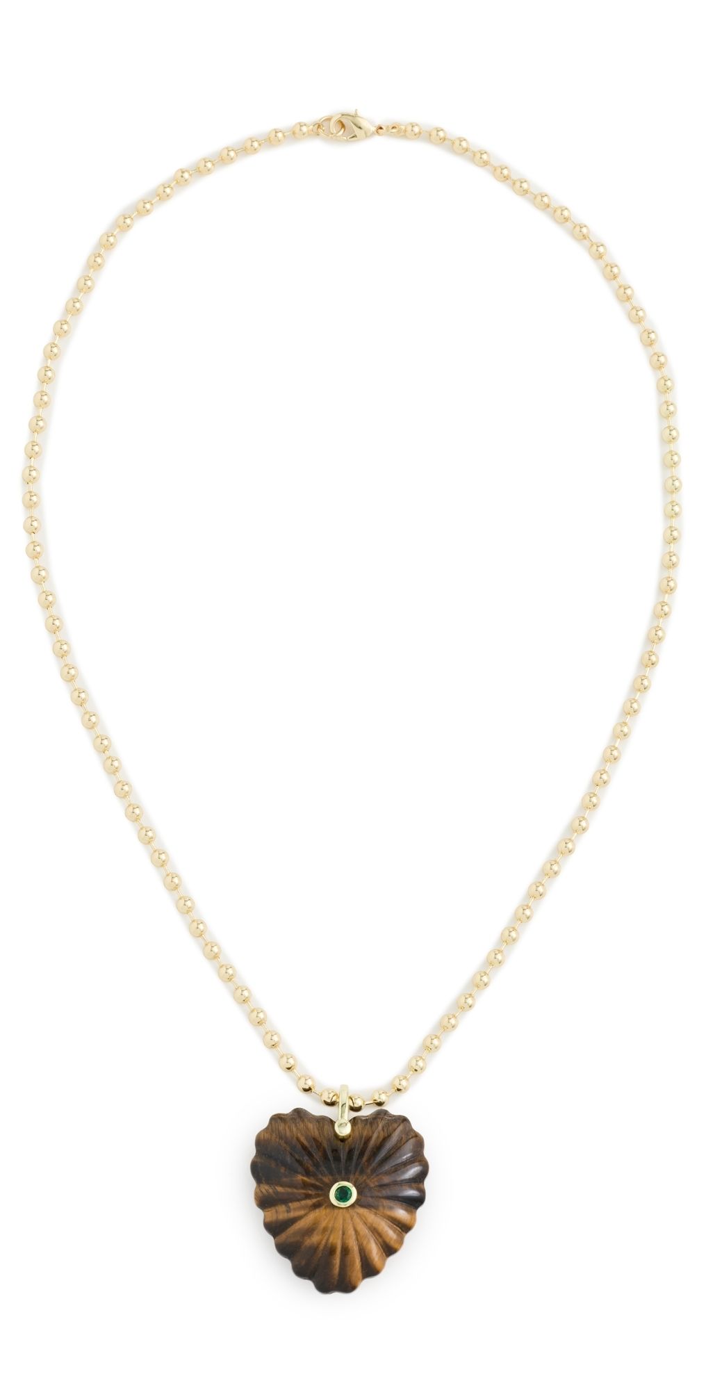By Adina Eden Cubic Zirconia Bezel Heart Charm Ball Chain Necklace Tiger Eye One Size