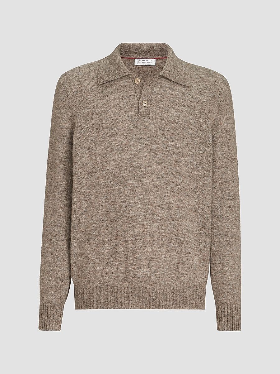 Men's Alpaca, Cashmere and Wool Knit Polo Shirt - Medium Grey - Size 40