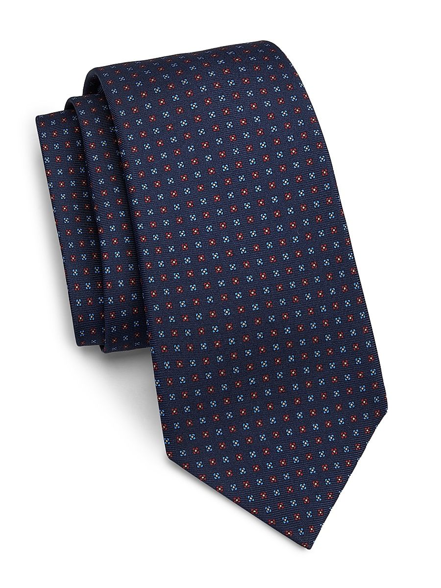 Men's Micro Geometric Silk Tie - Navy Red