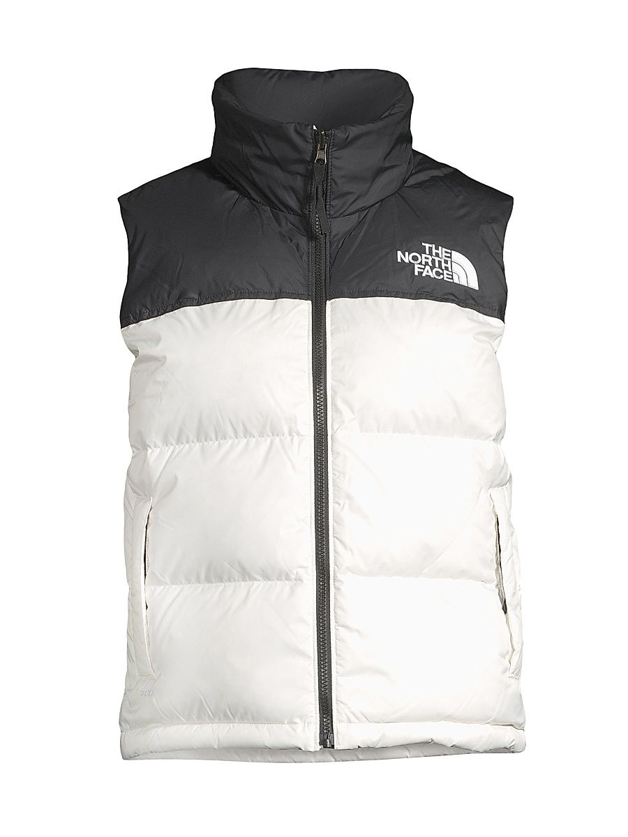 Women's Retro Nuptse Colorblocked Down Vest - Gardenia White Black - Size XS