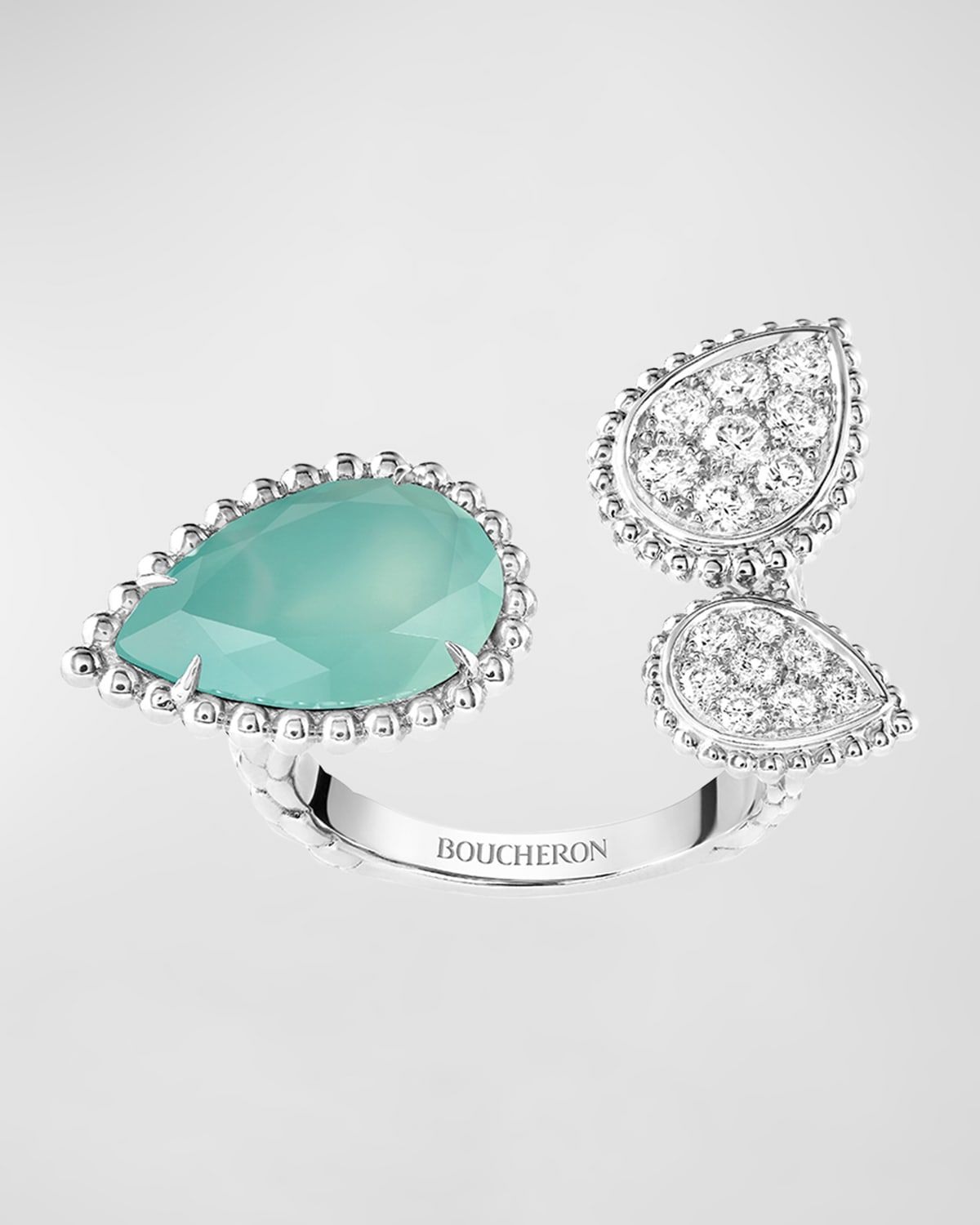 Serpent Boheme White Gold 3-Motif Diamond and Aquaprase Ring, EU 52 / US 6