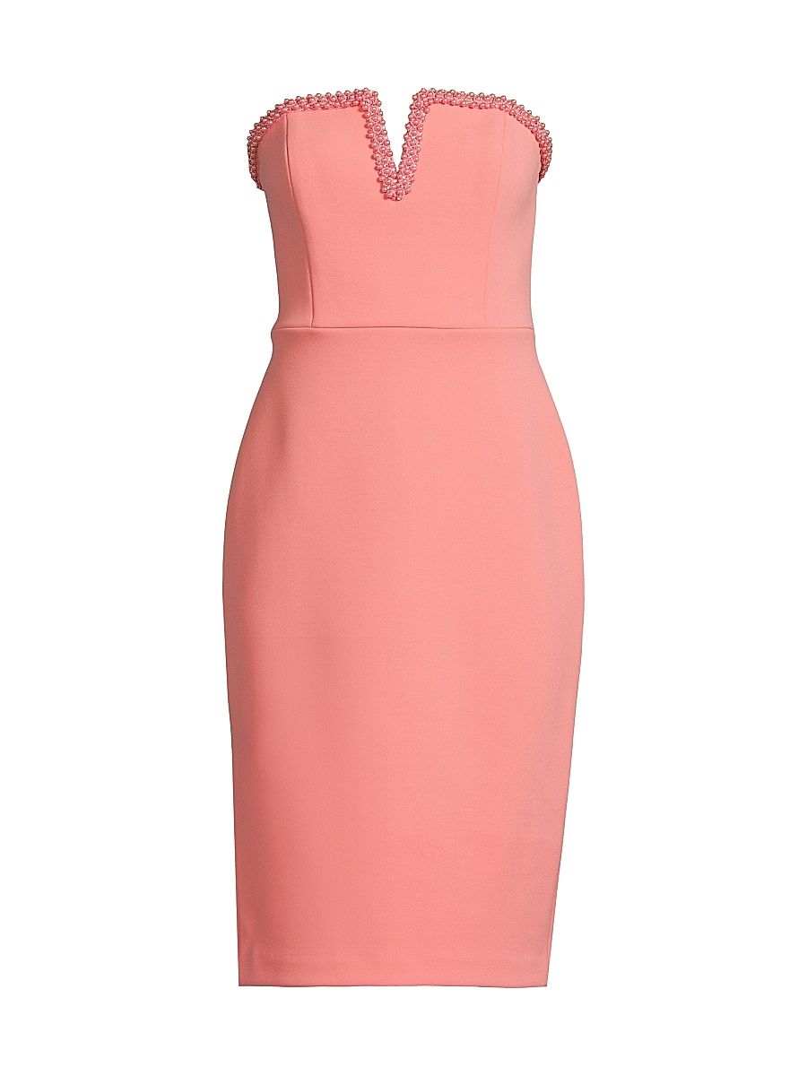 Women's Embellished Bonded Crepe Dress - Salmon Pink - Size 14