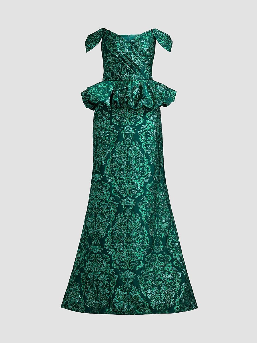 Women's Corliss Bubble Peplum Gown - Emerald Green Multi - Size 2
