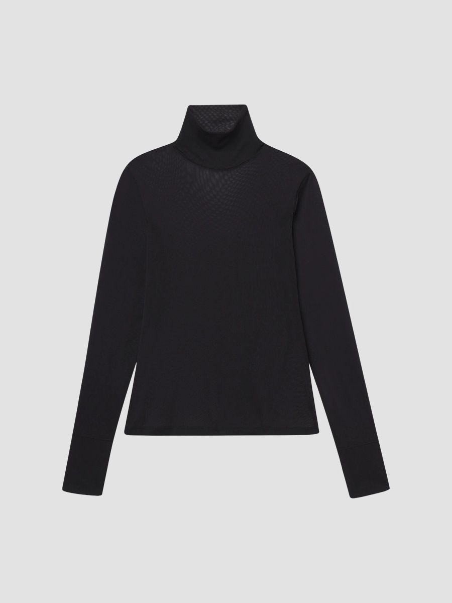 FRAME Women's The Sheer Turtleneck Top - Black - Size XL