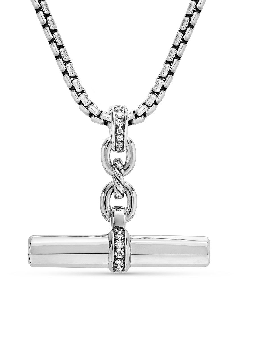 Women's Lexington E/W Barrel Pendant with Pavé Diamonds - Sterling Silver