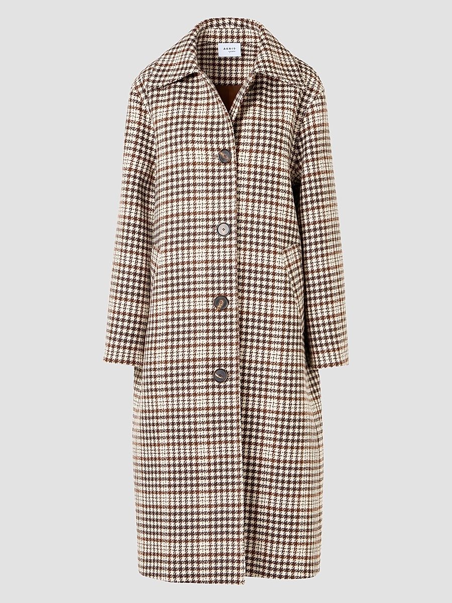 Women's Check Wool-Blend Long Coat - Winter White Espresso - Size 4