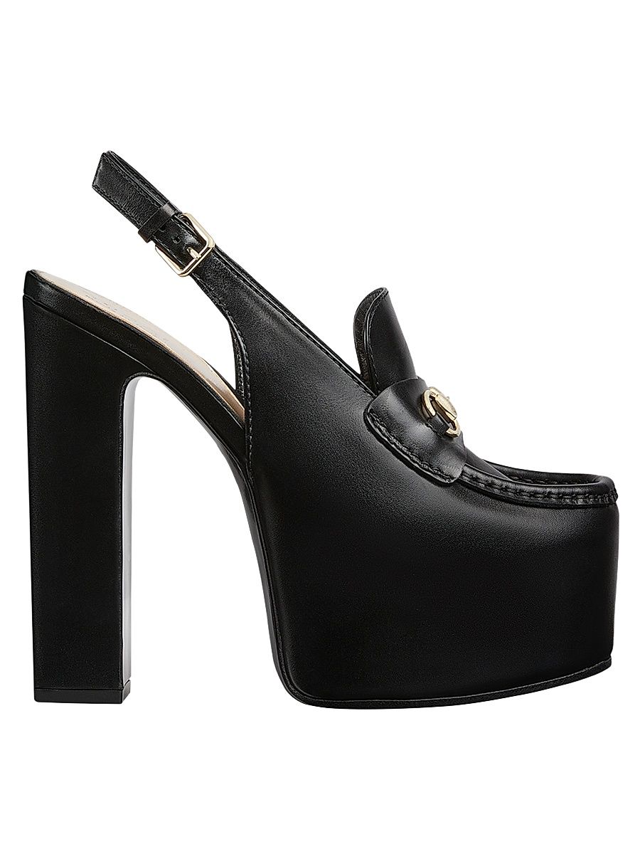 Women's Horsebit Loafer 145MM Platform Slingback Pumps - Black - Size 11