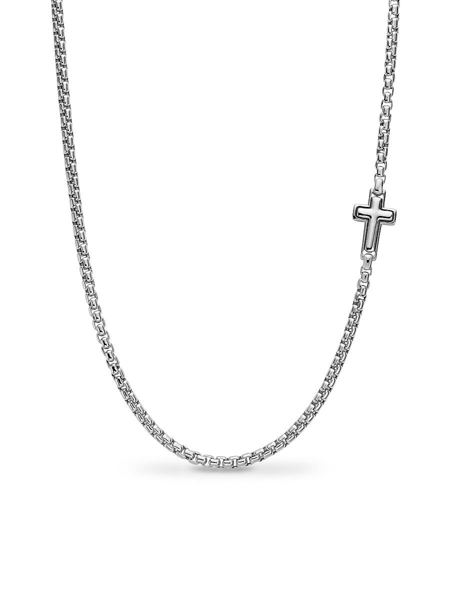 Men's Cross Station Necklace in Sterling Silver, 3.6MM - Silver - Size 26
