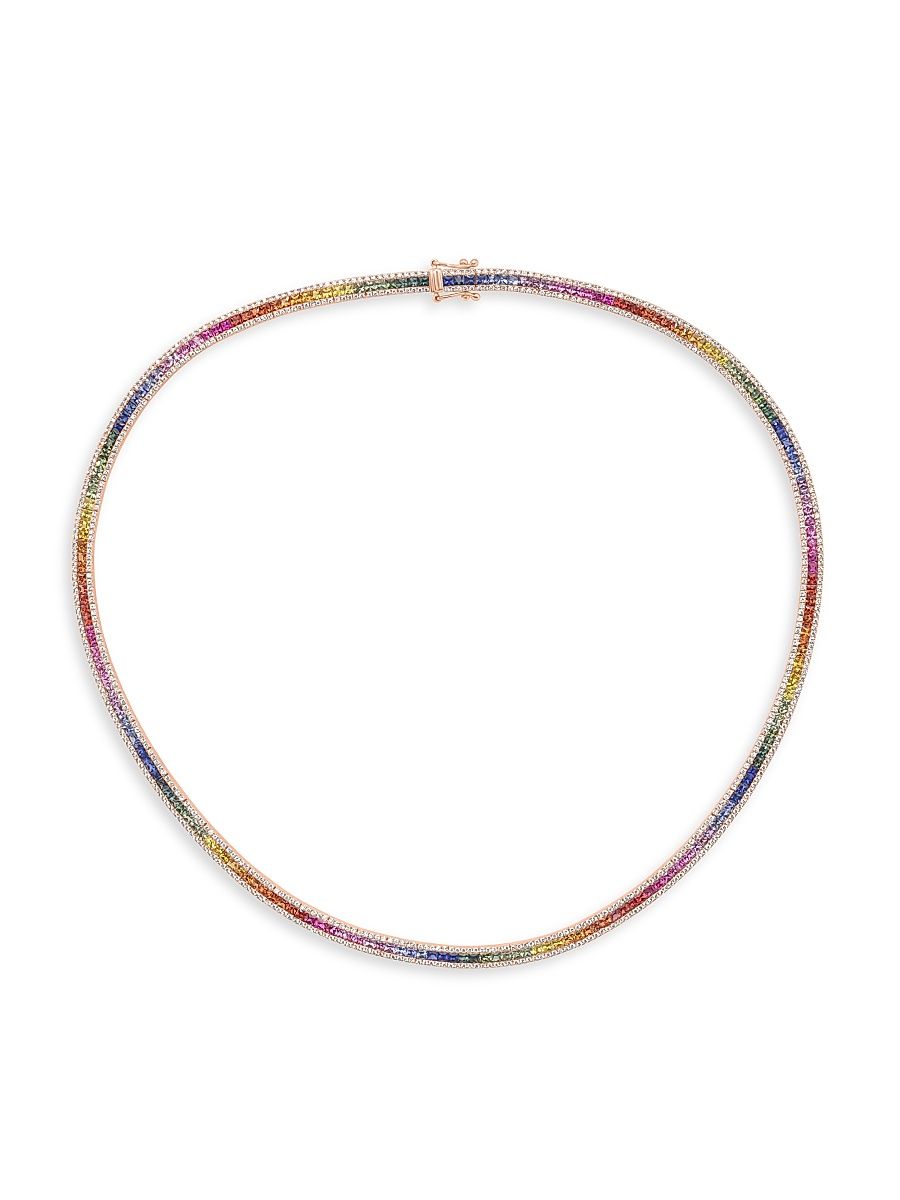 Women's 14K Rose Gold, Rainbow Sapphire & 2.70 TCW Diamond Tennis Necklace - Rose Gold
