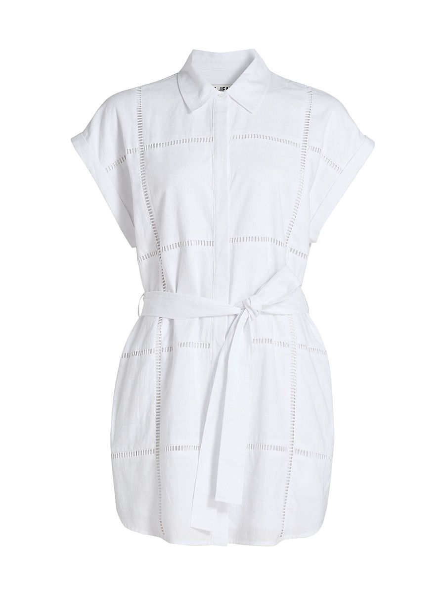 Women's Eyelet Linen Shirtdress - White - Size Medium