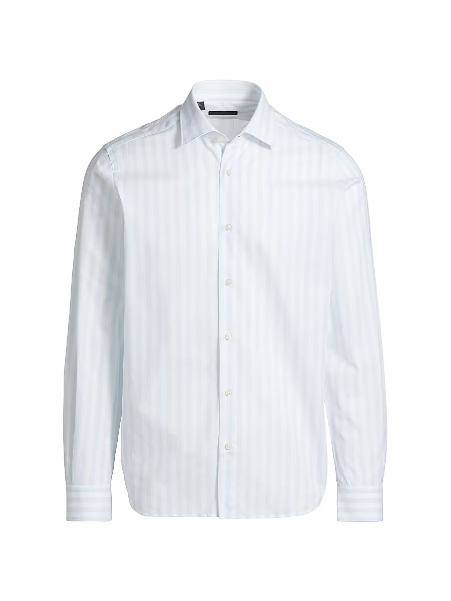 Men's COLLECTION Striped Button-Front Shirt - Light Blue - Size XXL
