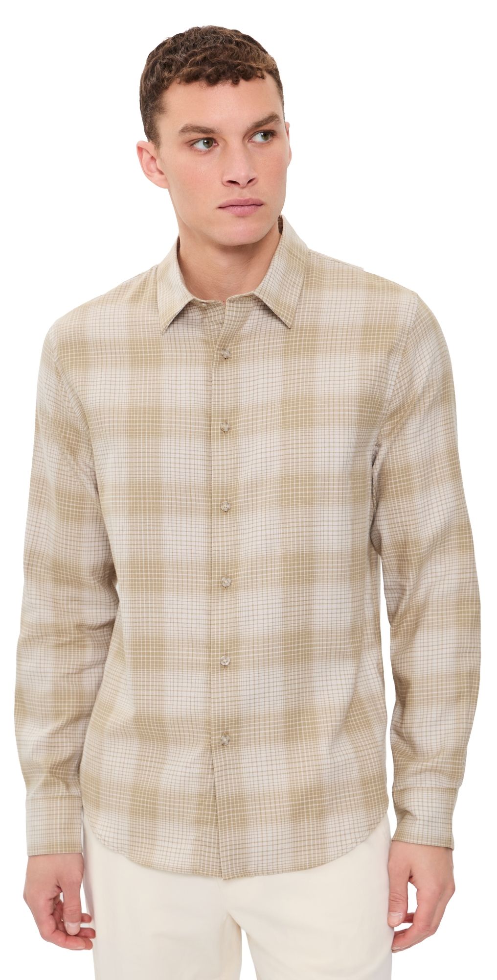 Vince Ballow Plaid Long Sleeve Shirt H Oatmeal Combo M