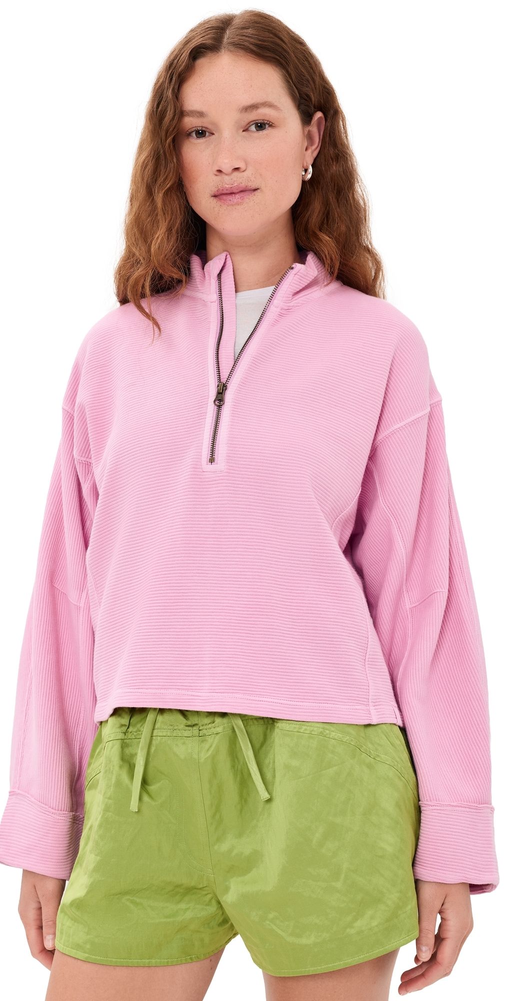 Free People Celeste Quarterzip Sweatshirt Hummingbird Pink M