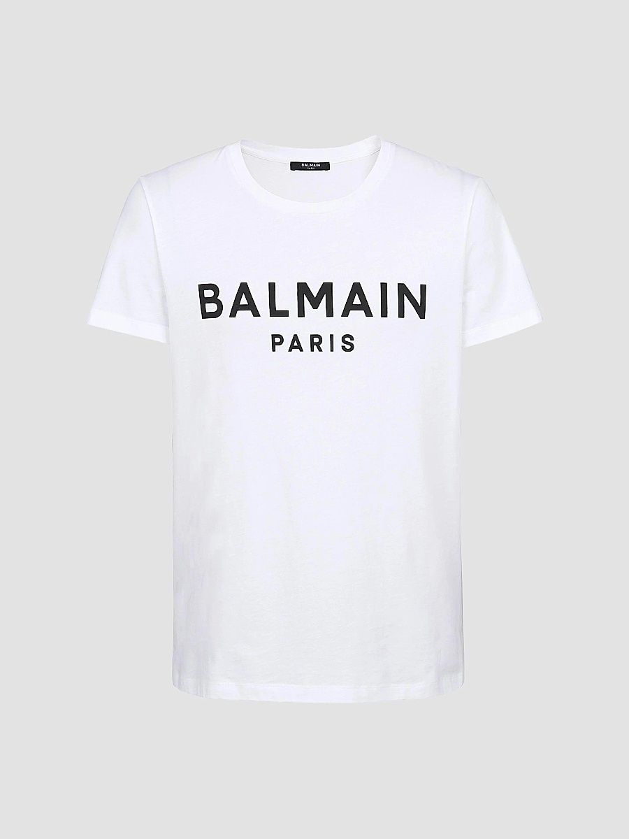 Balmain Men's Logo Cotton T-Shirt - Blanc Noir - Size Small