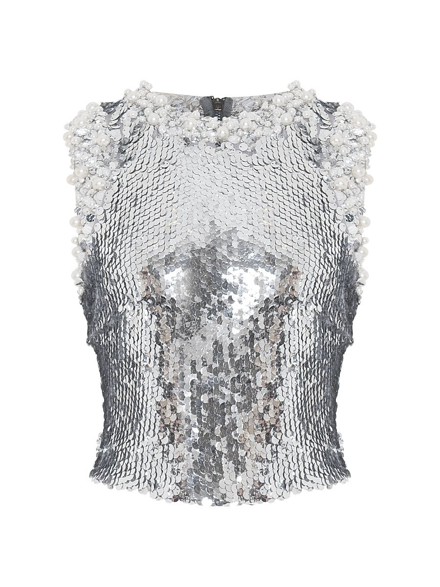 Women's Moonlight Sequin Top - Silver - Size 12