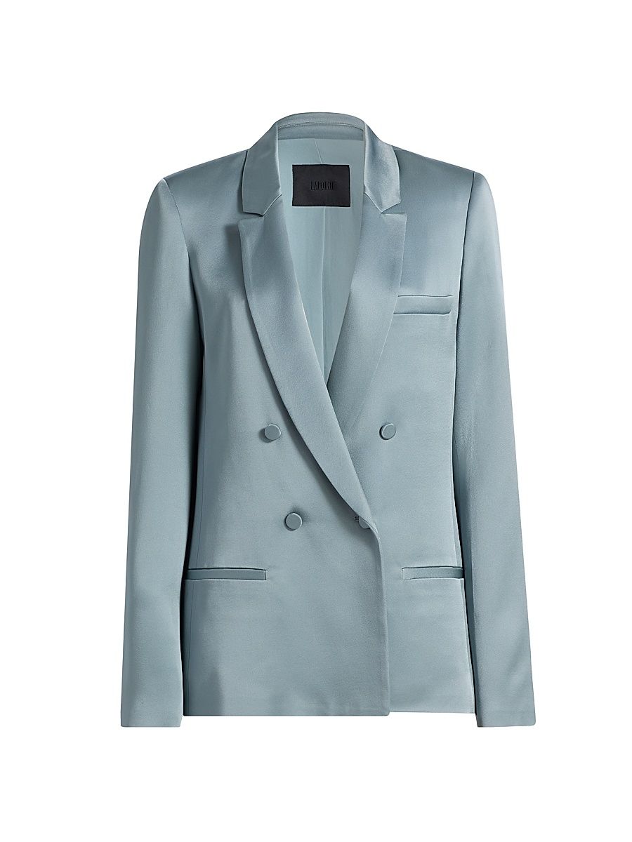 Women's Satin Double-Breasted Blazer - Light Slate - Size 0