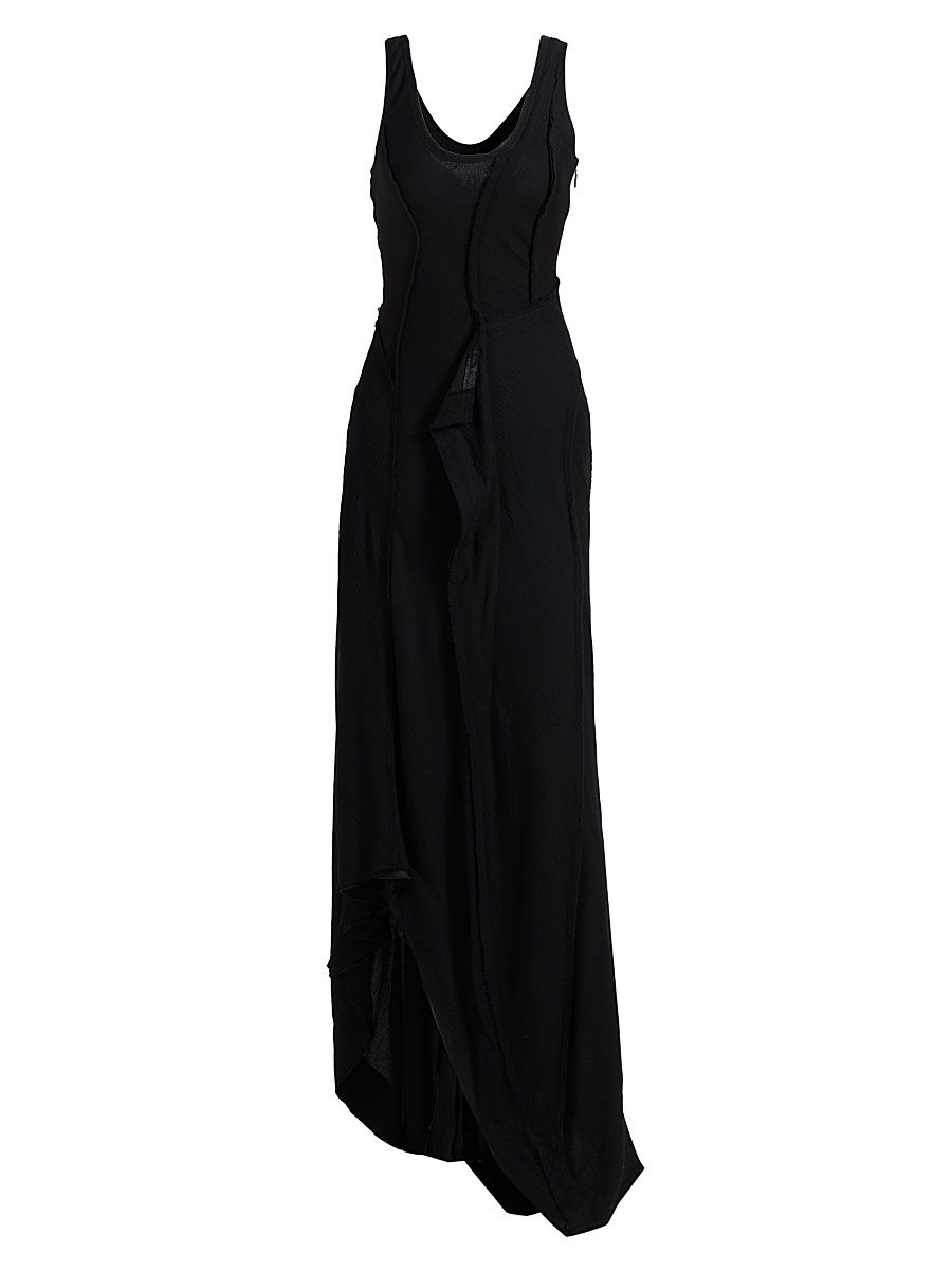 Women's Wool Chiffon Asymmetric Gown - Black - Size 12