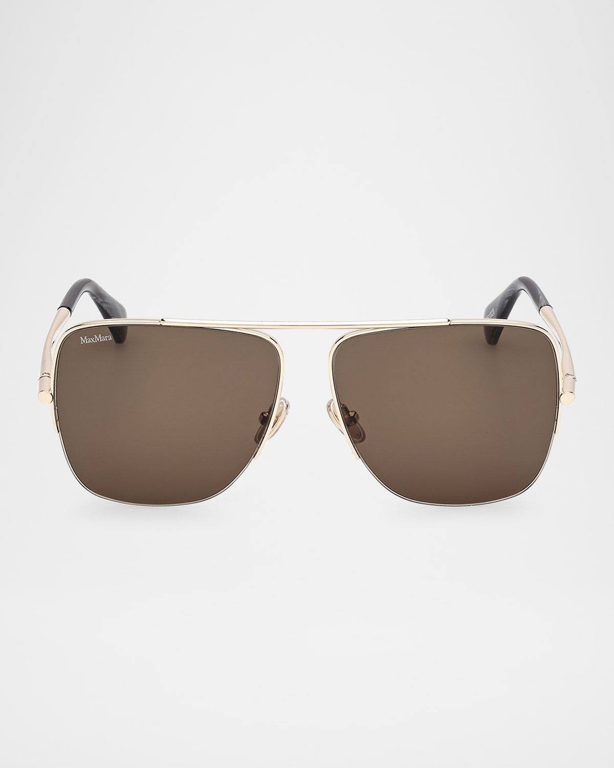 Logo Engraved Metal Aviator Sunglasses
