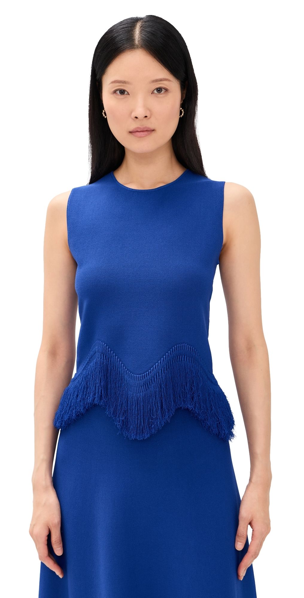 Ulla Johnson Koa Sleeveless Knit Top with Fringe Cobalt XL