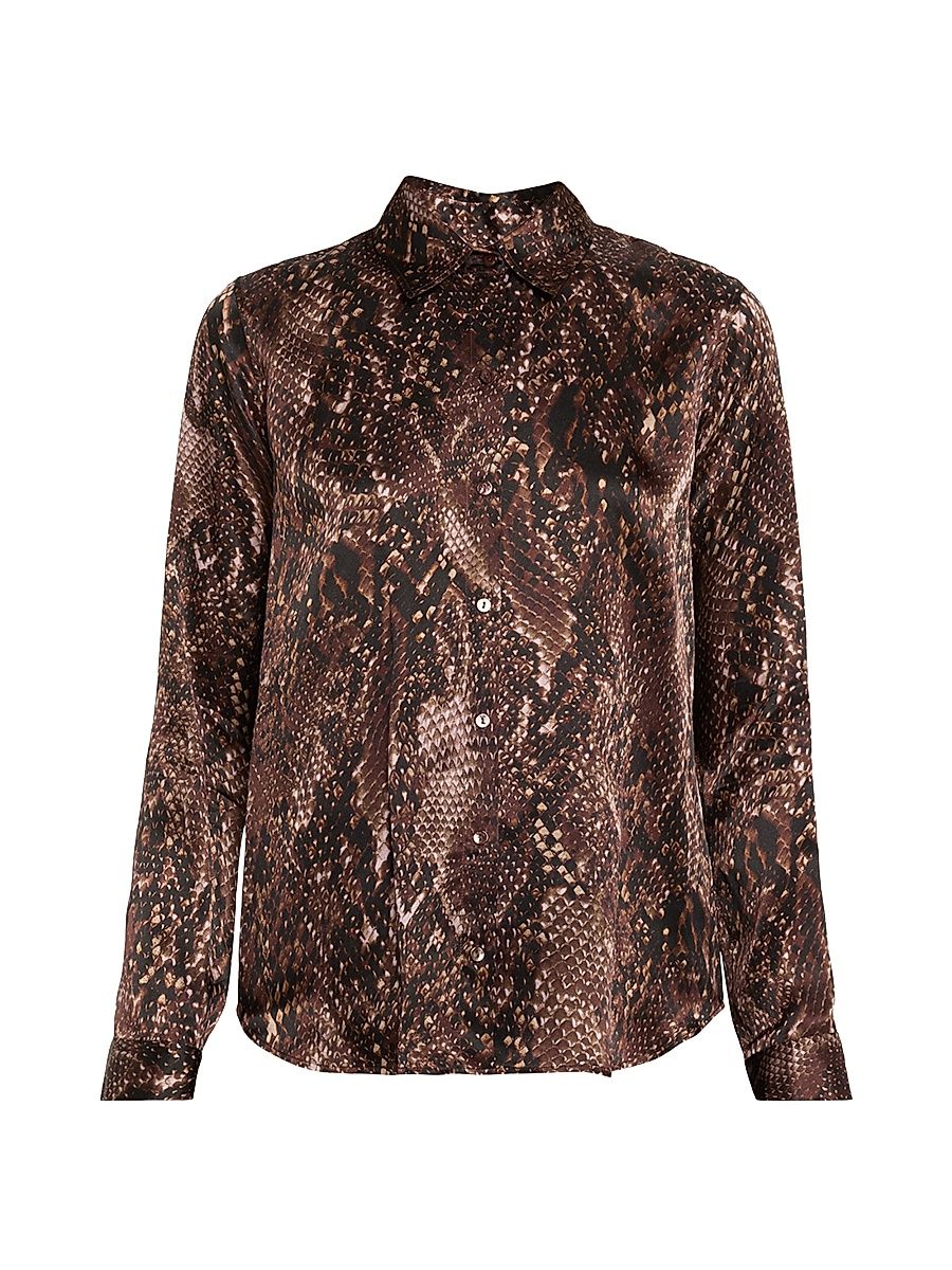 Women's Tyler Desert Snake Silk Blouse - Coffee Bean - Size Large