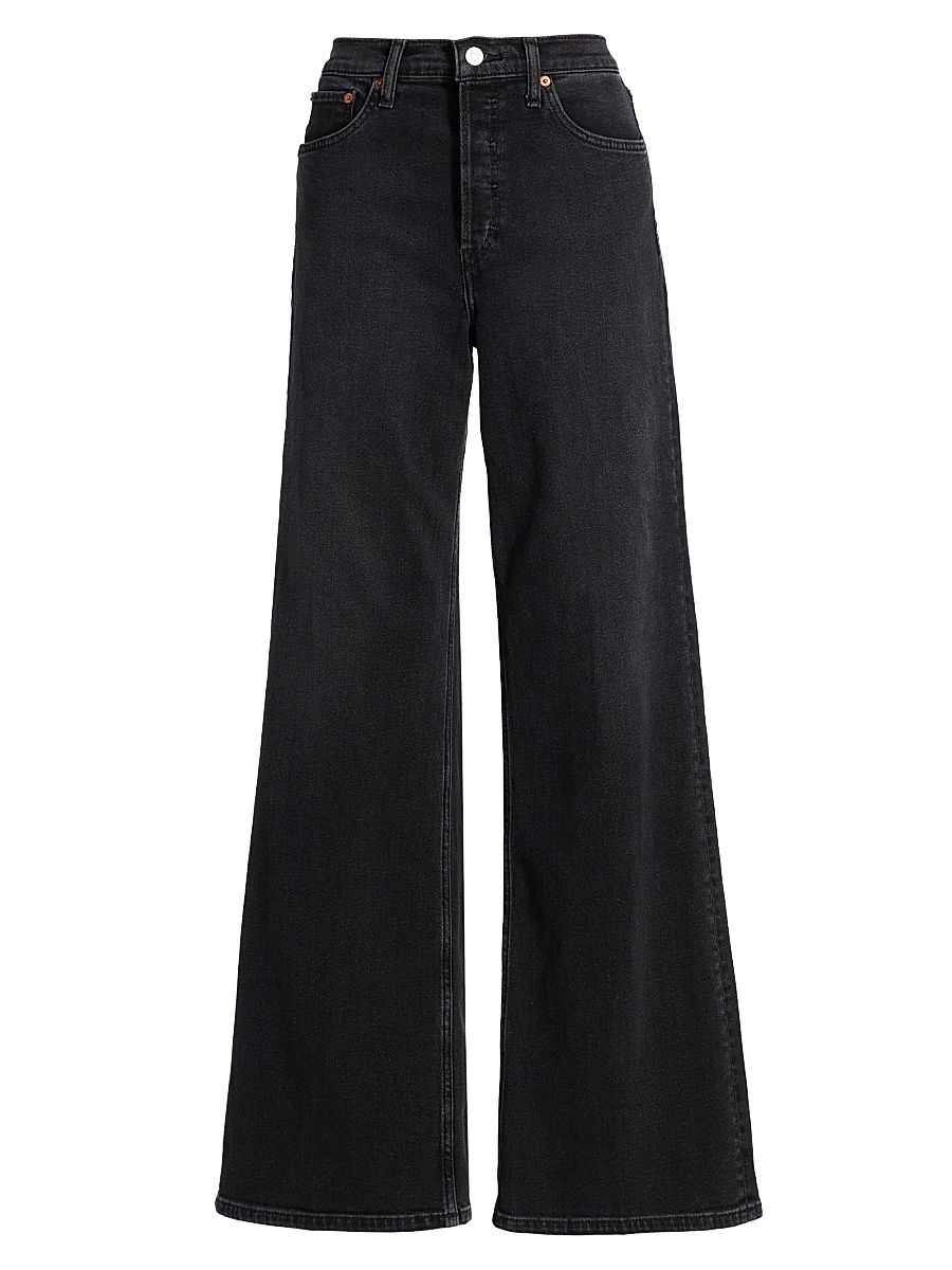 Women's High-Rise Wide-Leg Jeans - Washed Noir - Size 31