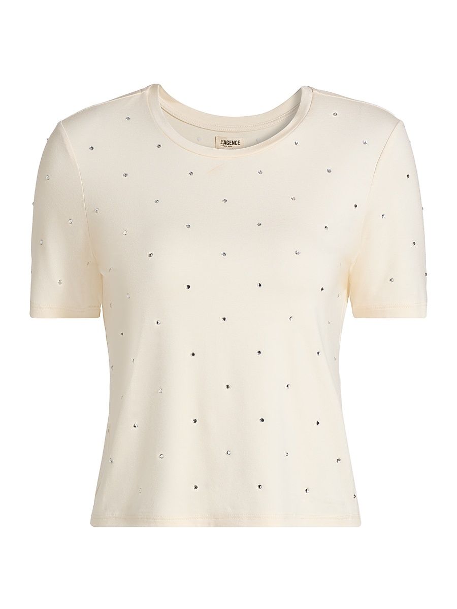 L'AGENCE Women's Stormy Embellished T-Shirt - Vintage White - Size Large