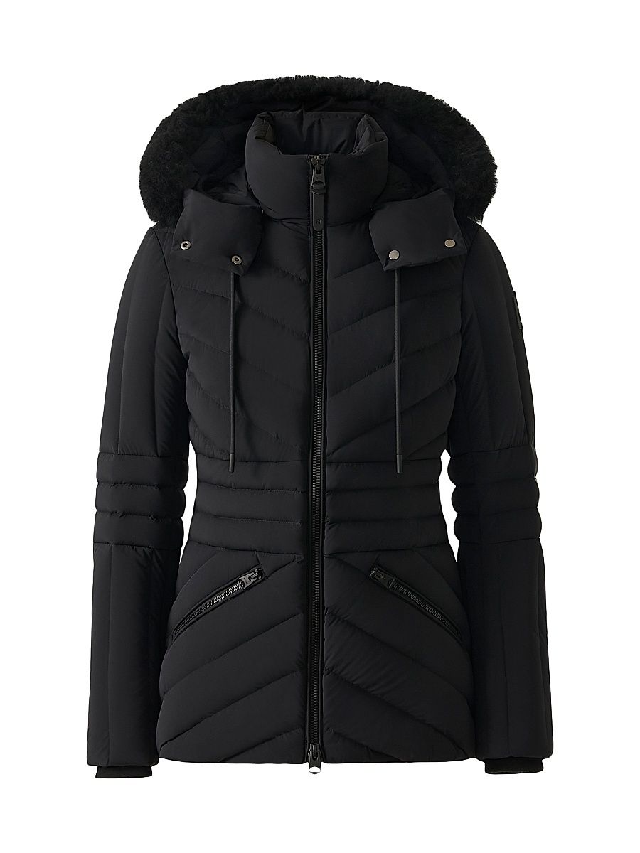 Women's Nadia Shearling-Trimmed Down Ski Jacket - Black - Size Large