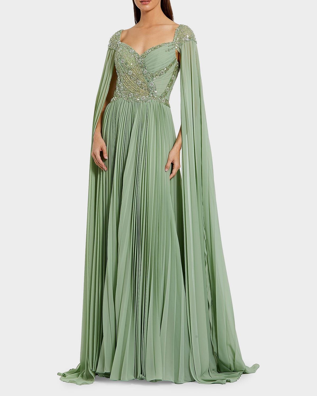 Evening Pleated Cape Gown