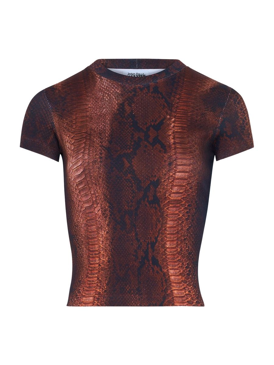 Jean Paul Gaultier Women's Python-Print Rib-Knit Stretch-Cotton T-Shirt - Brown Black - Size Large