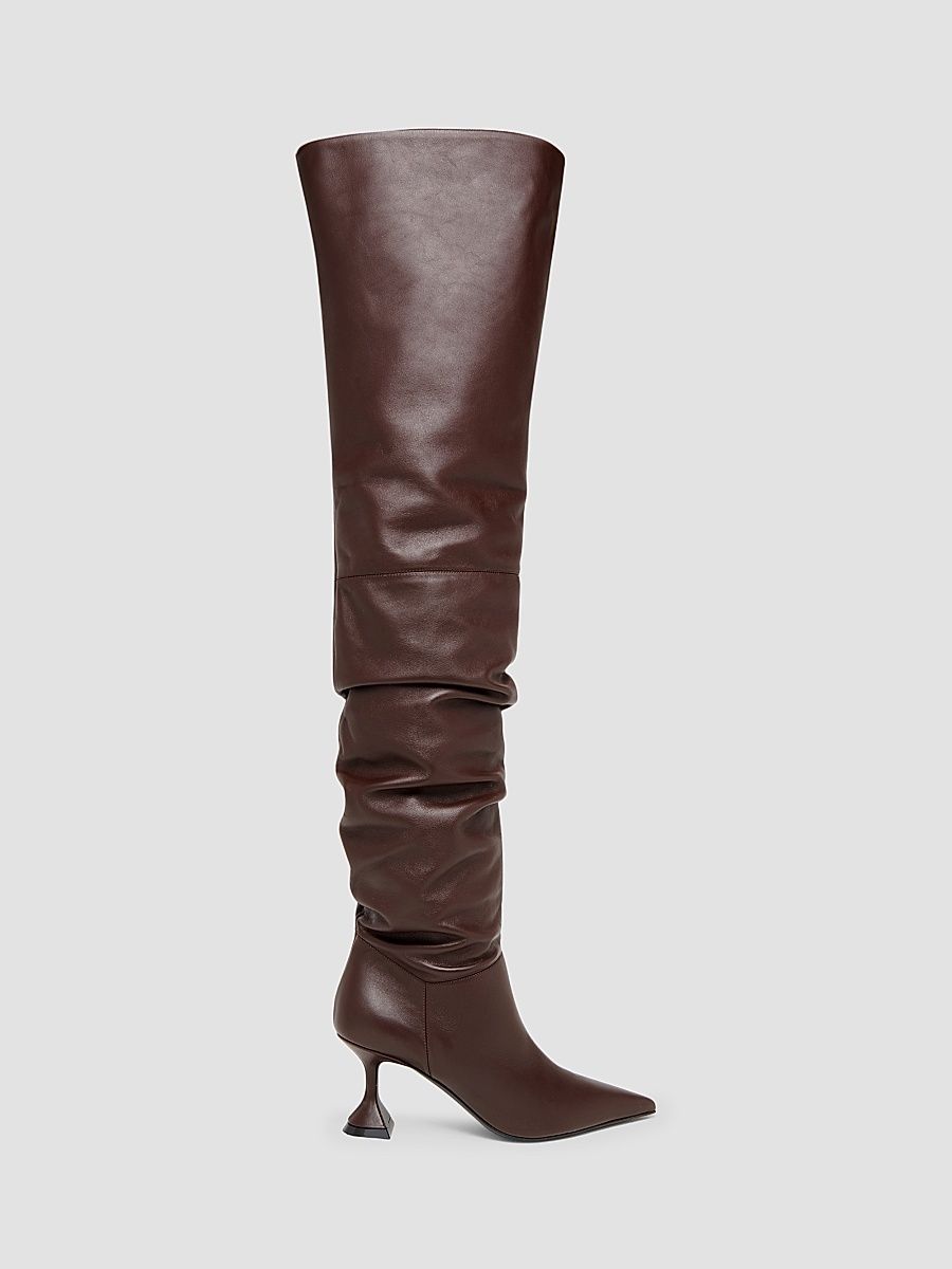 Amina Muaddi Women's Olivia 70MM Leather Over-The-Knee Boots - Coffee Nappa - Size 11