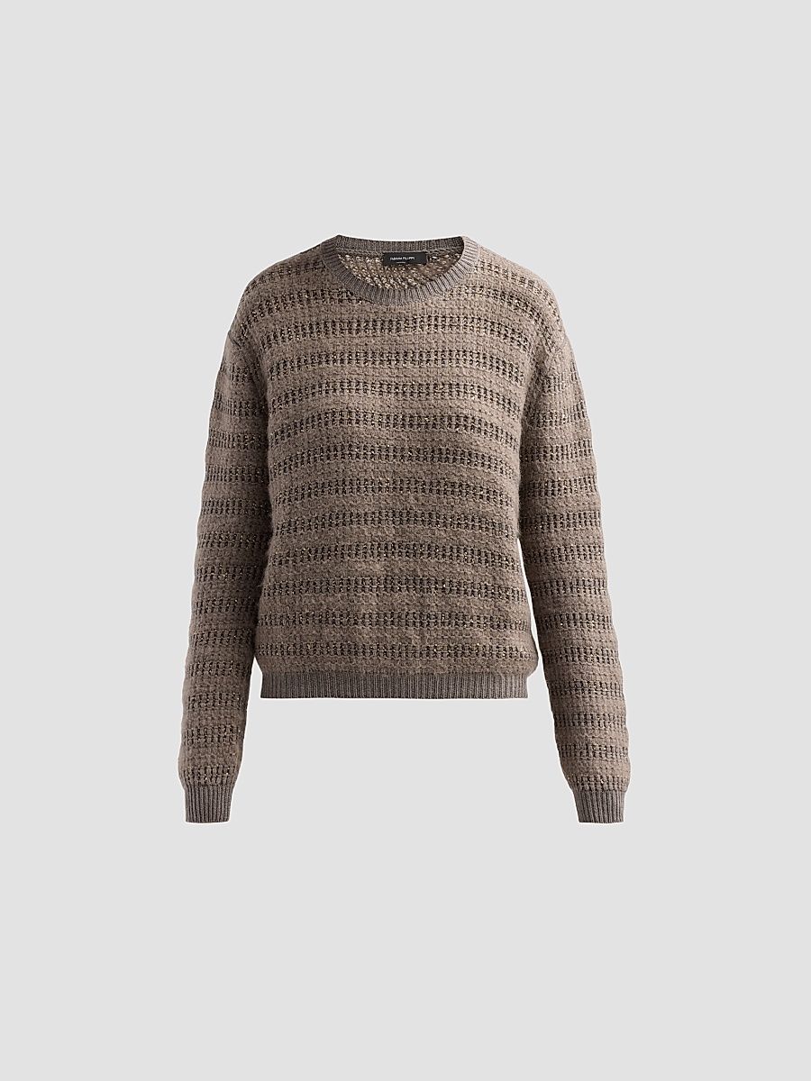 Women's Sequined Striped Wool-Blend Sweater - Falcon - Size 10