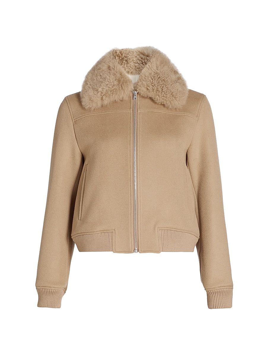 Women's Shearling-Trim Wool-Blend Bomber Jacket - Roma - Size 12