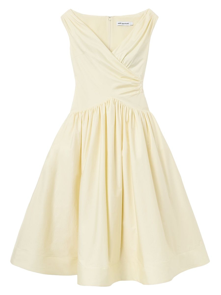 Women's Draped Cotton Midi-Dress - Yellow - Size 12