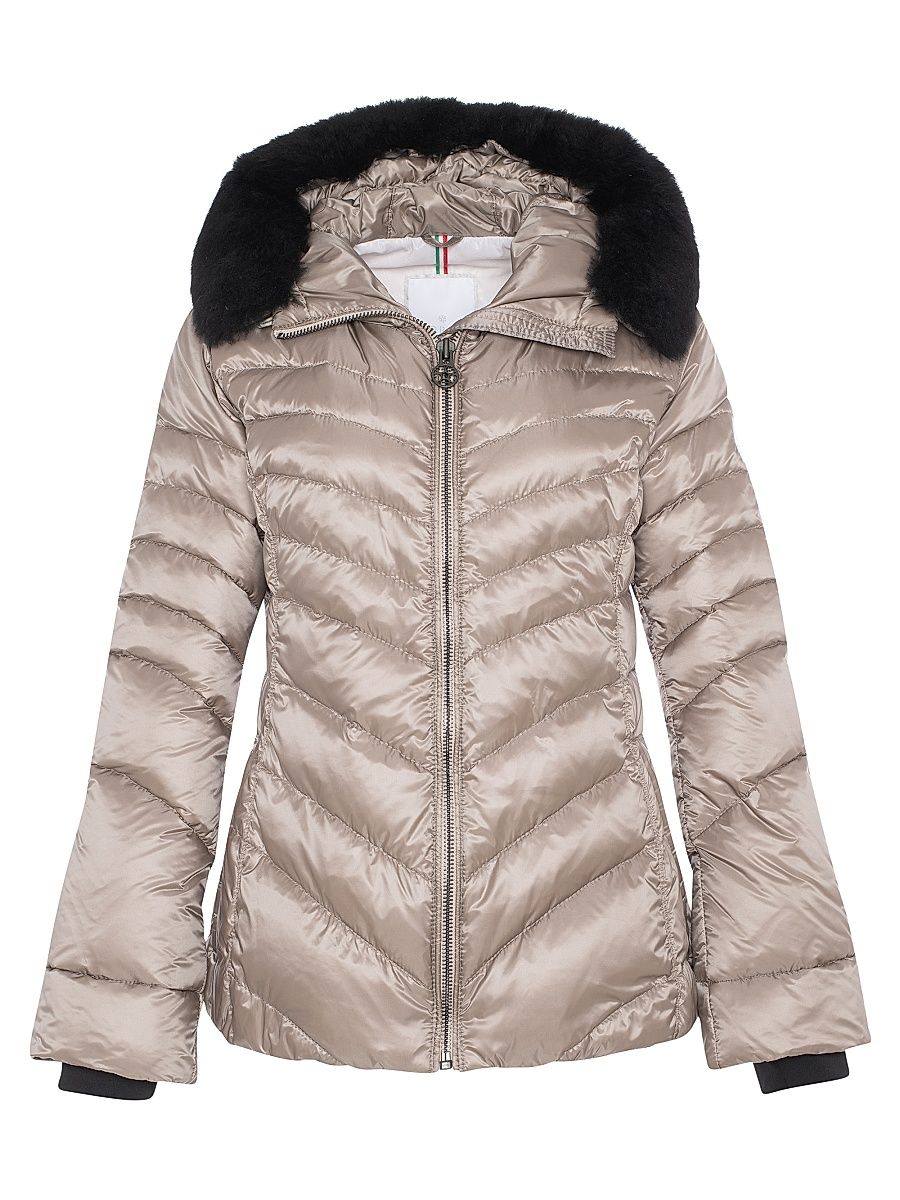 Gorski Women's Apres-Ski Jacket with Detachable Toscana Lamb Hood Trim - Stone - Size Medium