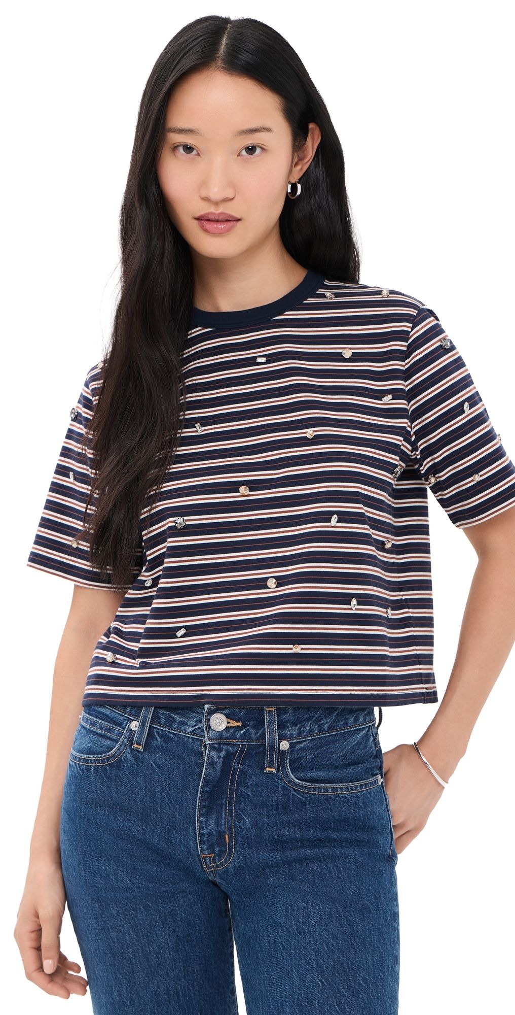 Veronica Beard Jean Sebastian Rhinestone Tee heritage navy multi L