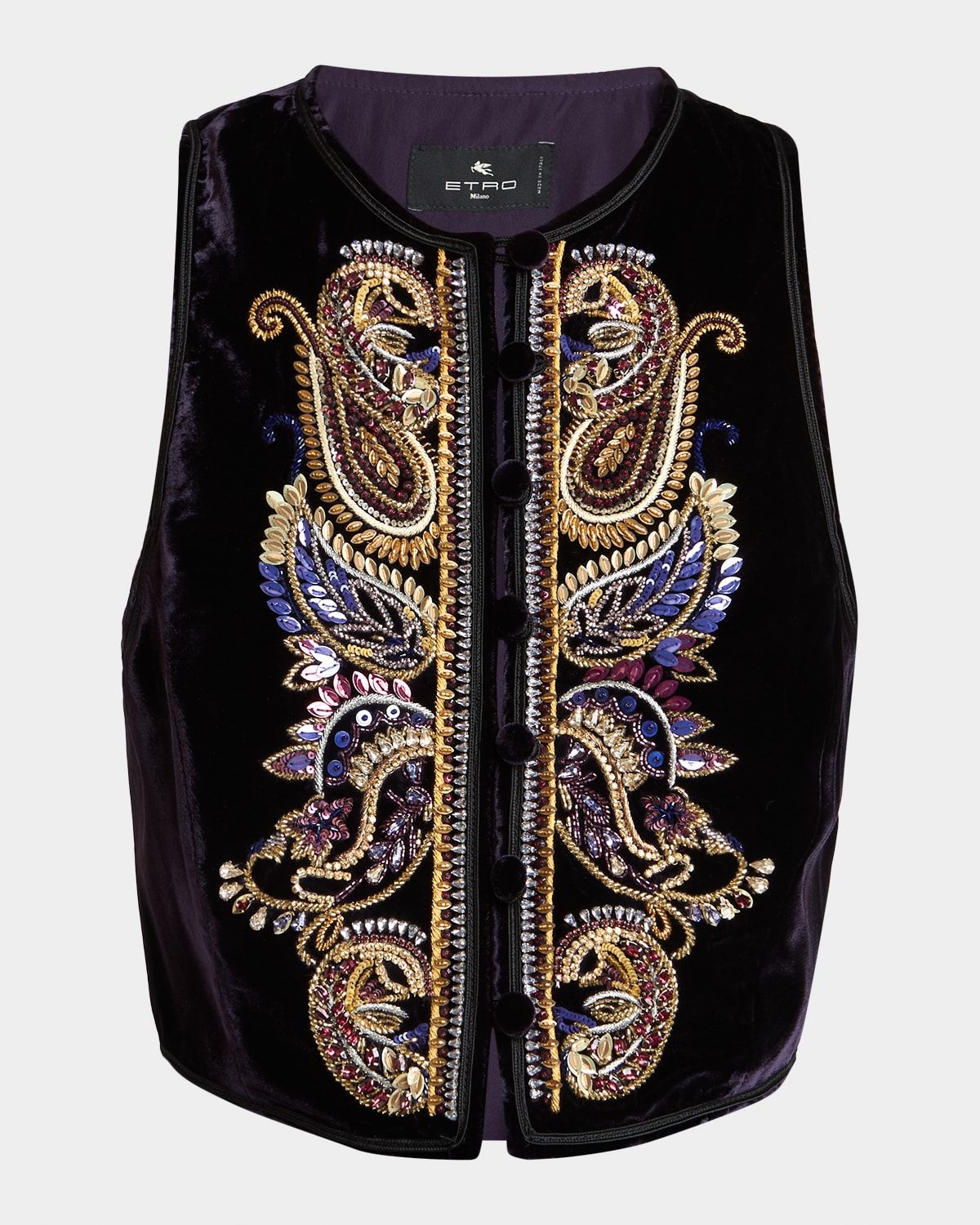 Embellished Paisley Velvet Cropped Vest
