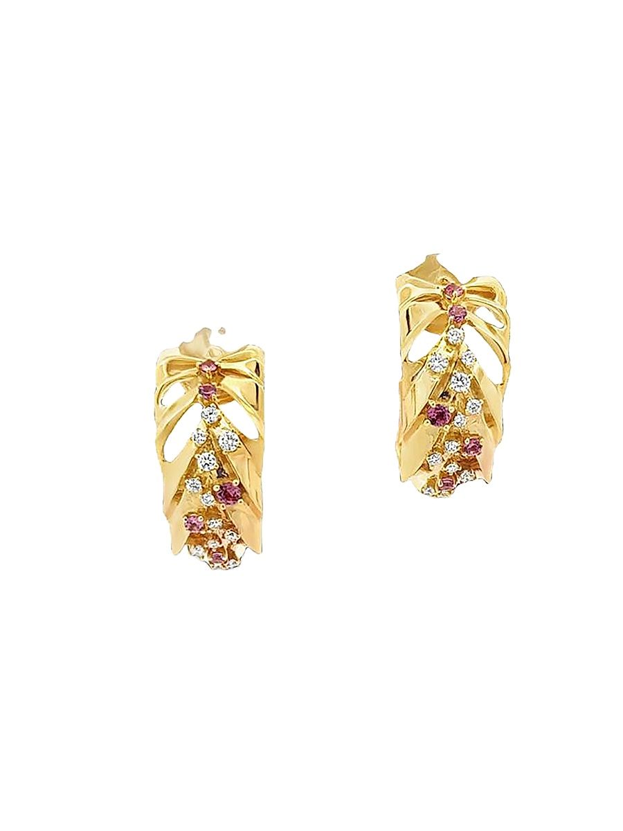 Women's Bahia 18K Yellow Gold, Pink Garnet & 0.46 TCW Diamond Drop Earrings - Yellow Gold