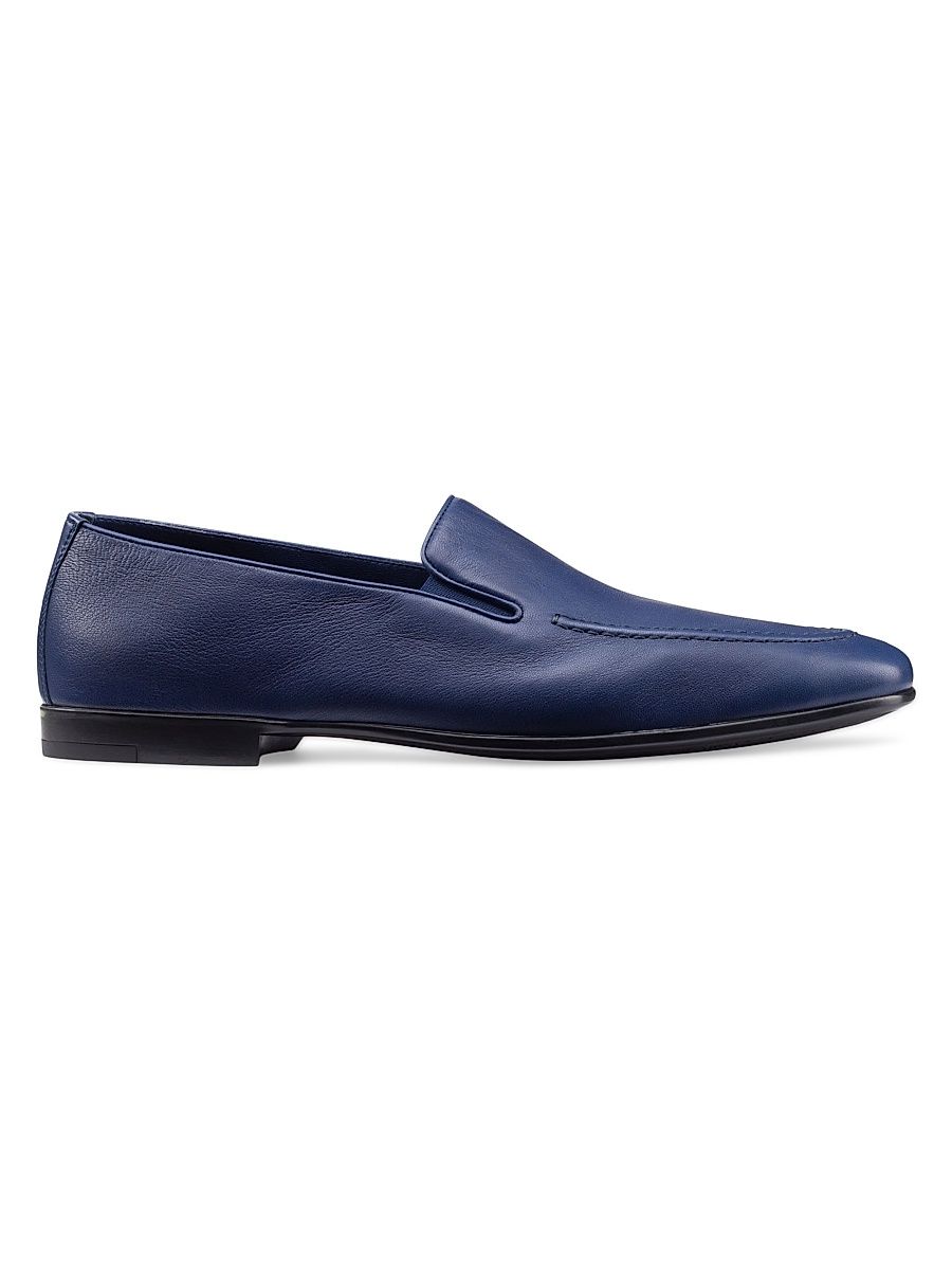 Men's Calfskin Leather Loafers - Dark Blue - Size 5