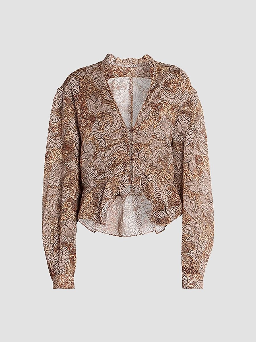 Isabel Marant Women's Celeny Printed Cotton Cinched Blouse - Ochre - Size 10