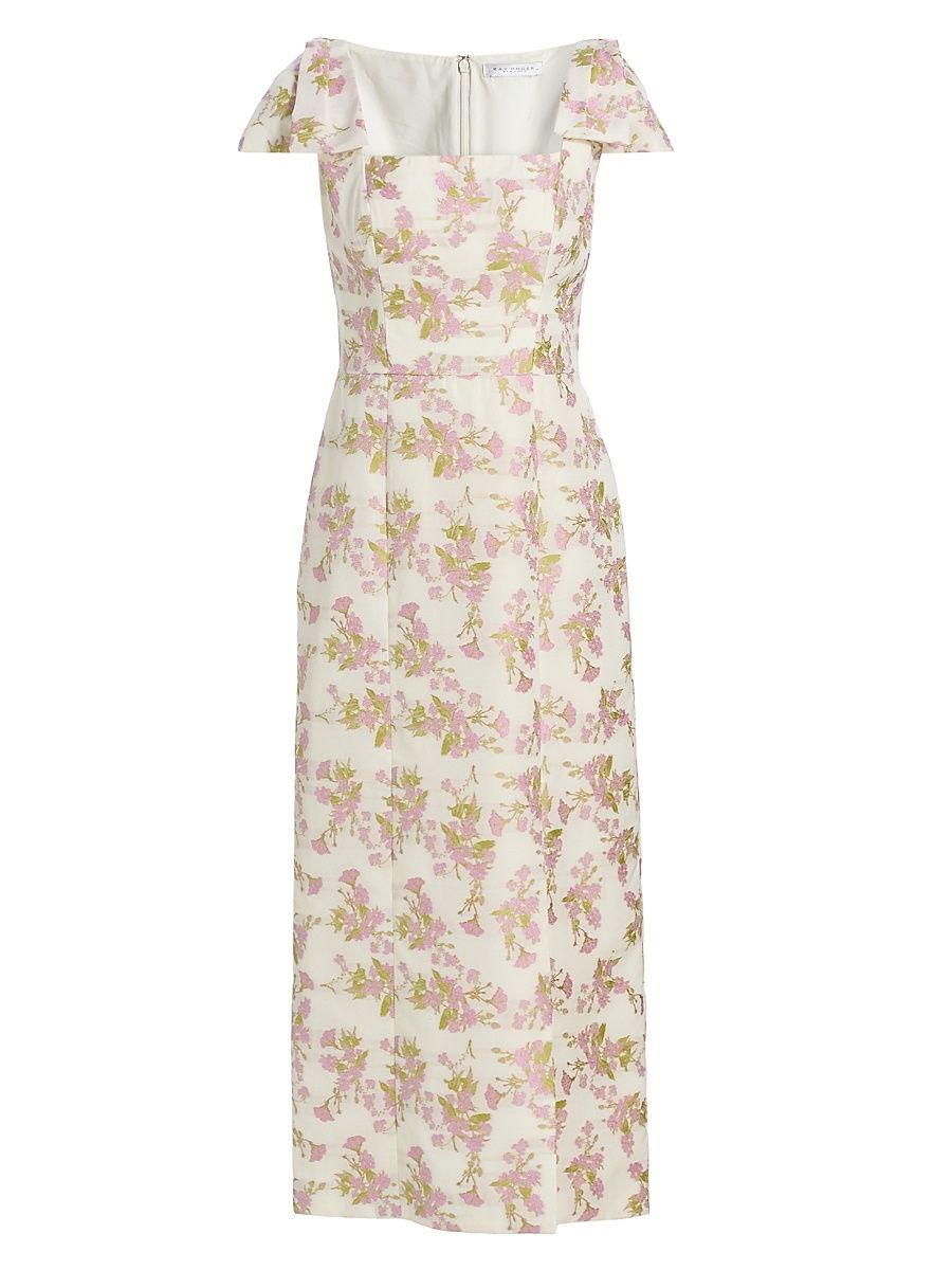 Women's Arianna Floral Jacquard Tea-Length Cocktail Dress - Delicate Pink - Size 14