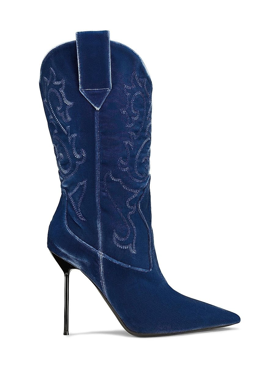 Women's Lidia 105MM Embroidered Velvet Boots - Jeans - Size 11