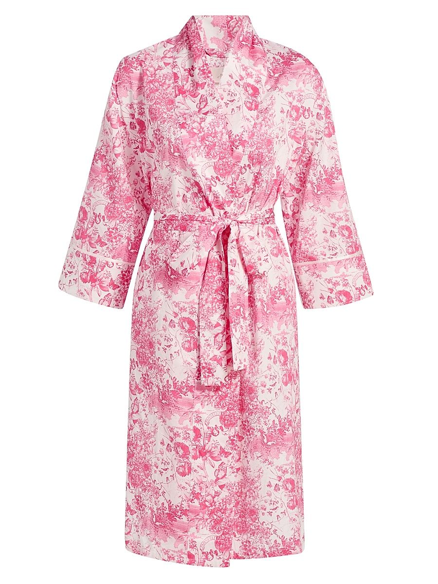 Women's Toile De Jouy Cotton Sateen Robe - Pink Lemonade - Size Large